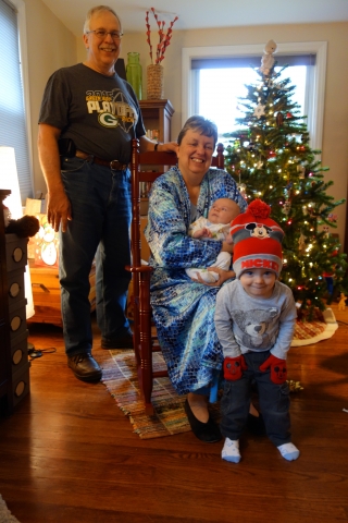 Diane Krall Garvens and her husband Bill, grandsons Will (2.5 yrs) and Atticus (1 month), 2016
